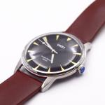 Chronograph Mens Stainless Steel Watch , Black Watch With Brown Leather Strap