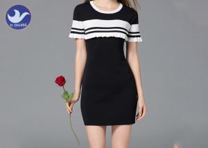Quality Summer Crew Neck Short Sleeve Knit Dress Ruffle Stripes Pattern Anti - Shrink wholesale