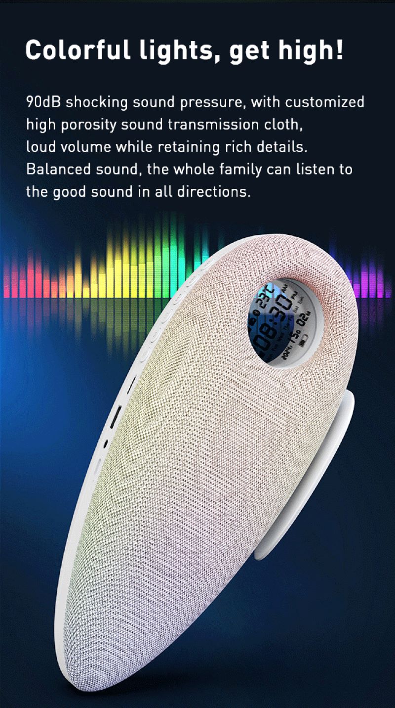SM-2402 Model Shark Tooth Shaped Wireless Clock with Colorful Lights and Fabric Cover