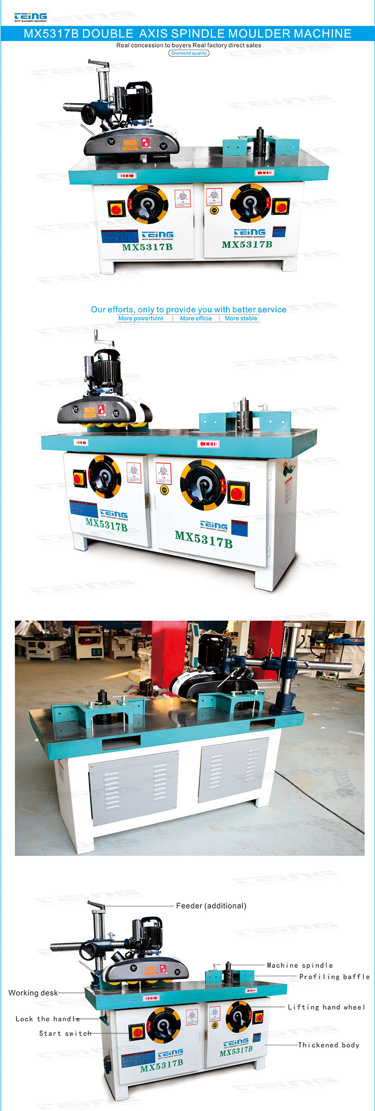 MX5317B European Standard Woodworking Two Spindle Moulder Machine for End Mill Sharpening