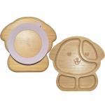 MHCsilicon Bamboo Baby Plate BPA Free Divided Suction Dining Wooden Food Bamboo