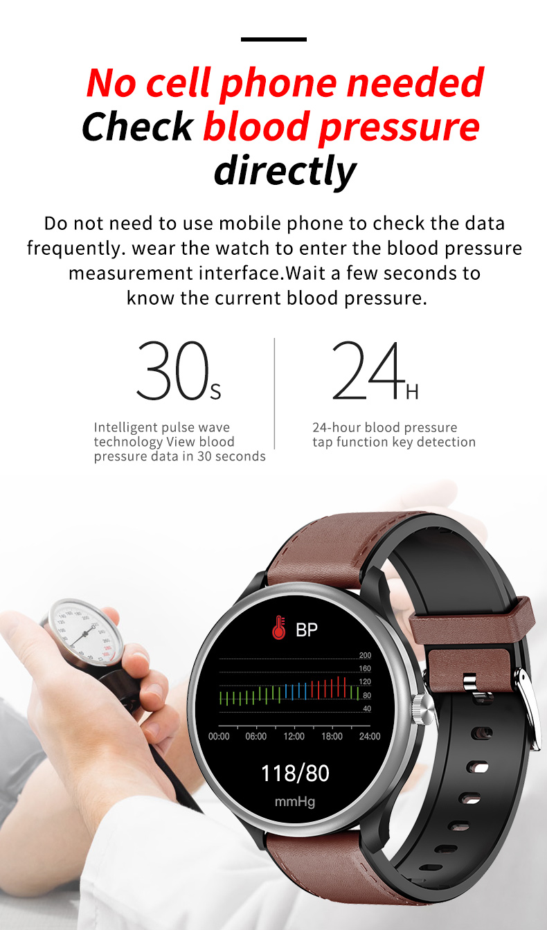 1.28 Inch Round Touch Screen ECG Smart Watch Wifi Music Control