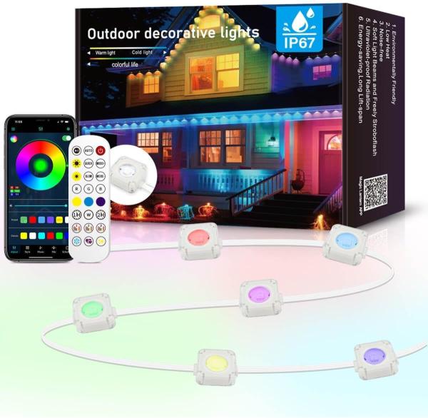 50ft IP67 Outdoor Waterproof Smart RGBIC permanent Eaves Lights with 75 Scene
