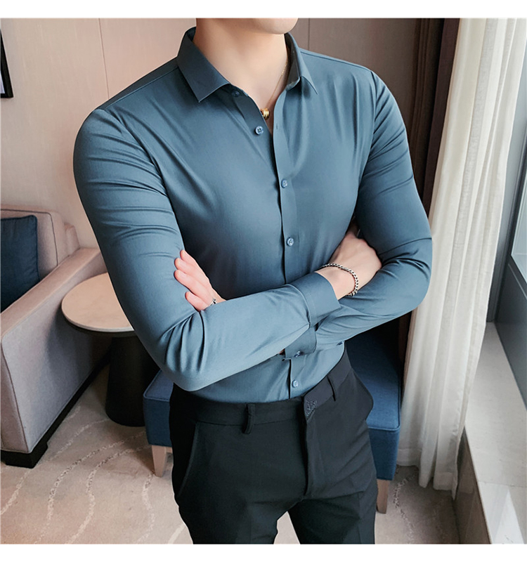 Autumn DRESS SHIRTS Business Casual Custom Long Sleeve Solid Cotton Slim Fit Men Shirt