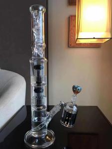 Quality 17 Inch Tall Double Dab Rig 6 Arm Trees Percolator Glass Water Bong Multicolor wholesale