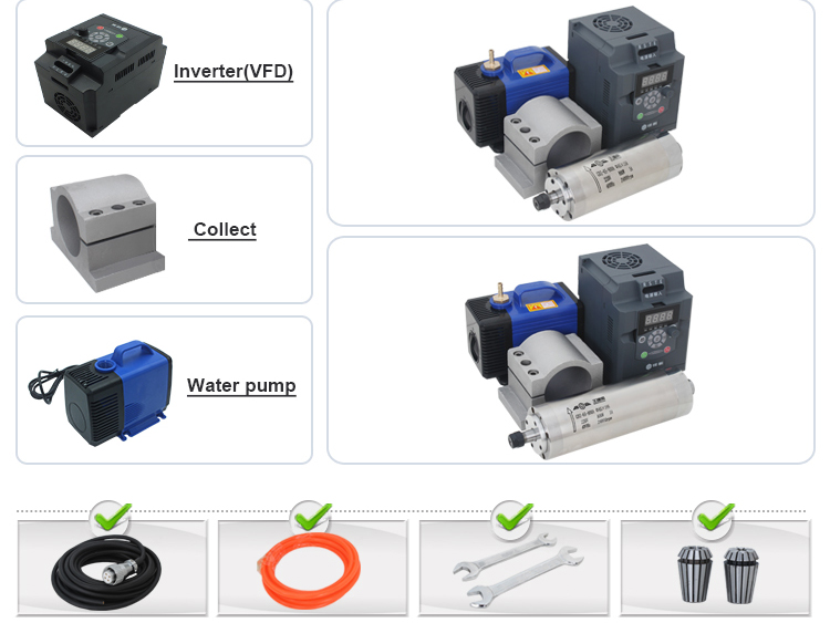 High Frequency Water Cooled Spindle Motor 0.8kW ER11 Collect 400HZ 24000rpm GDZ65-800