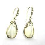 Retro Jewelry Thailand Silver with Marcasite and White Opal Earrings (JA1750WHIT