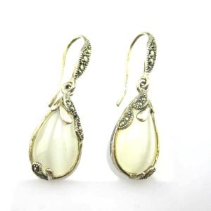 Quality Retro Jewelry Thailand Silver with Marcasite and White Opal Earrings (JA1750WHITE) wholesale