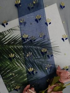 Quality Royal Blue Metallic Flocked Lace Glitter Tulle Mesh Foil printed Fabric wholesale
