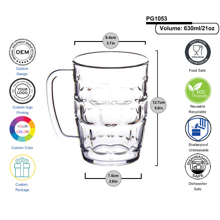 12oz Clear Plastic Polycarbonate Beer Mug Break Resistant