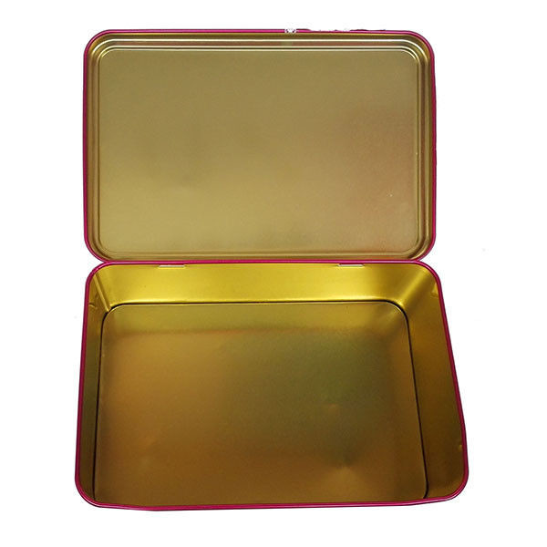 Custom Rectangular Tin Boxes for Cookie CYMK Printed Metal Cookie Tins Hinged Tin Containers