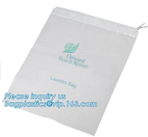 Biodegradable LDPE material hotel laundry garment poly bag on roll,Packaging poly laundry bag with cotton string rope ha