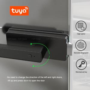 Quality Punch Free Smart Tuya Glass Door Lock Black Aluminium Alloy Semi Auto For Office wholesale