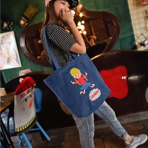 Quality Playful denim shoulder bag printing canvas bag large capacity Meng Mei casual female wholesale