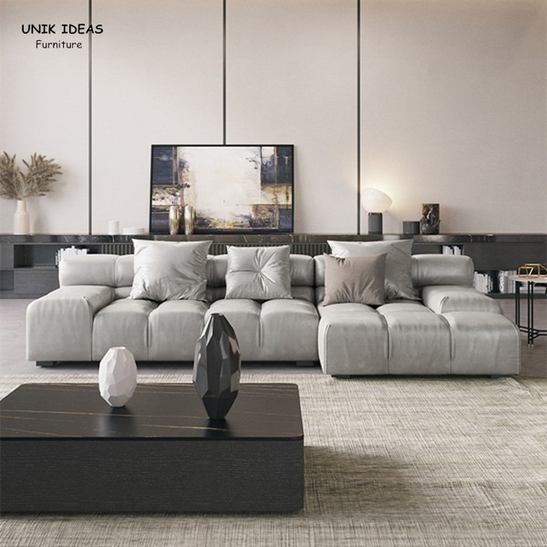 80 Inch 96 Inch Grey Leather Corner Sectional Sofa Small Couch Chaise 4 Seater