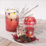 Red Christmas glass votive candle holder with white snow for Christmas decor