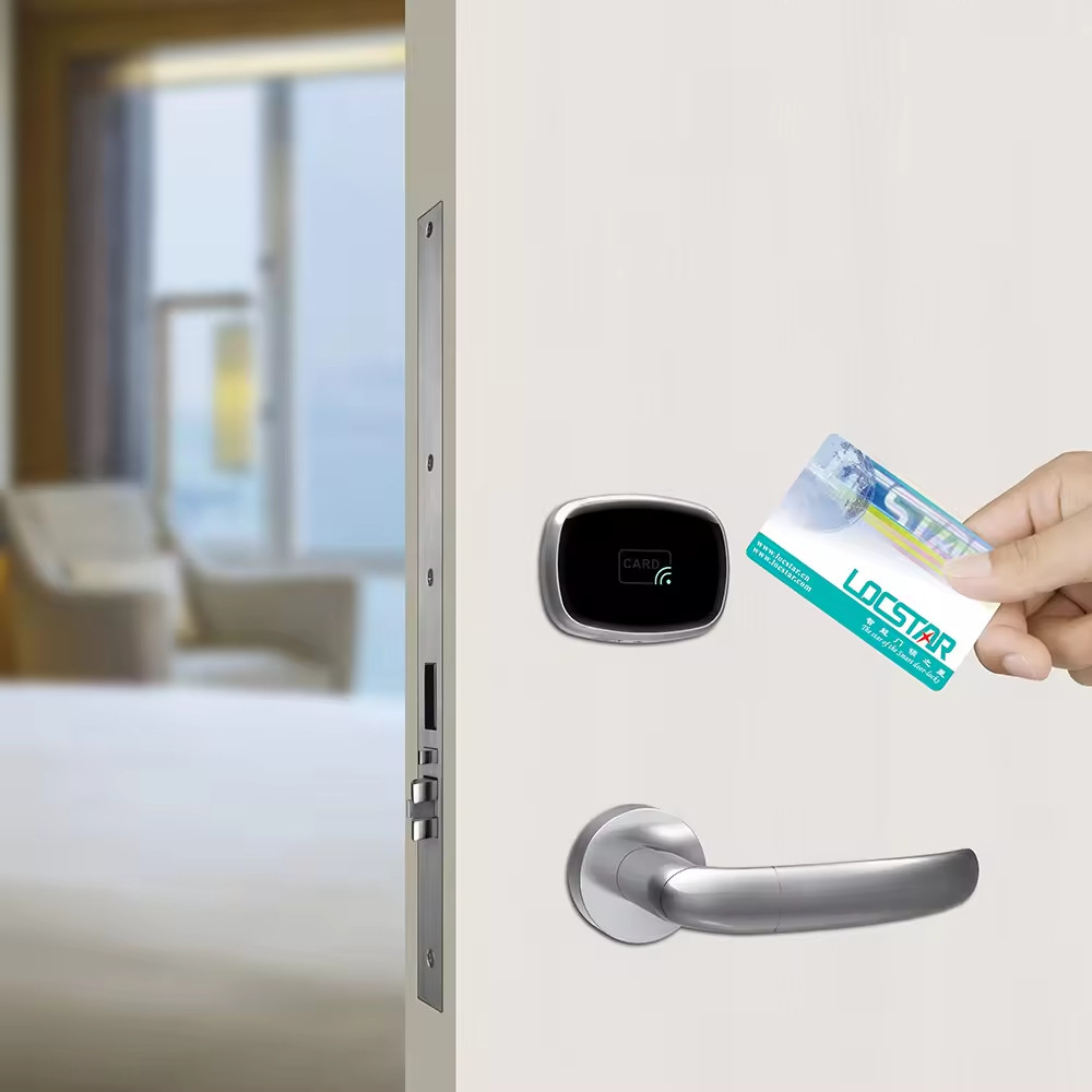 Hotel RFID Key Card Lock M102 MF RFID Door Handle With Management Software System