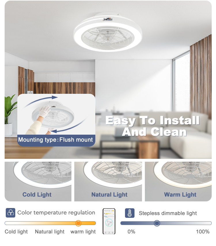 Home Office LED Ceiling Fan with Dimmer Support and Low Energy Consumption 6 Speeds