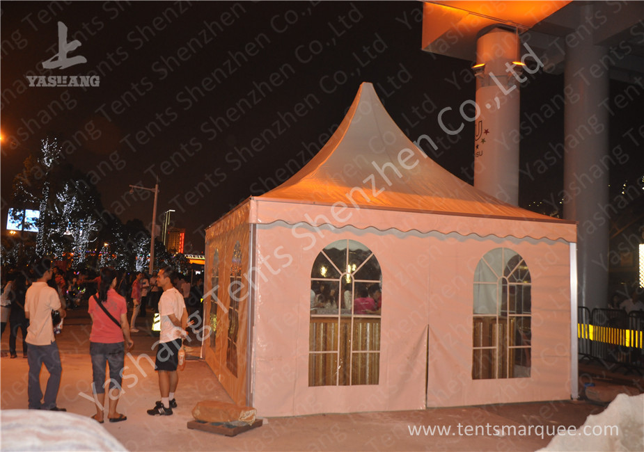 White Polyester Textile Outdoor High Peak Tents Waterproof Aluminum Frame