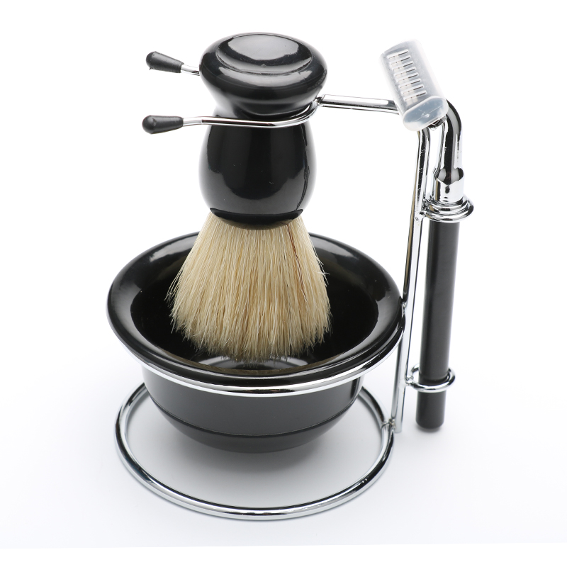 Custom Men Hair Whisker Brush Metal Stand Razor Holder Barber Beard Brush Shaving Set