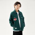Anti Pilling Green Baseball Jackets Solid Color Boys Tops