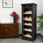 Touch Control Lockable Glass Door Dark Brown Solid Wood Cigar Cooler Humidor