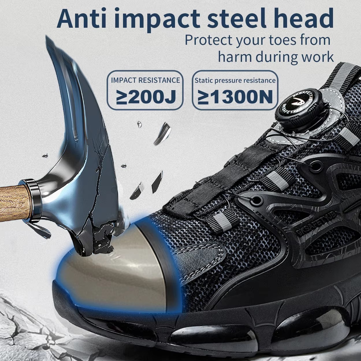 Black Microfiber Safety Industrial Button Men's Work Shoes