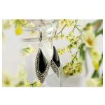 Sterling Silver Black Onyx Drop Earrings Wing Style Women Jewelry ( E019362BLACK