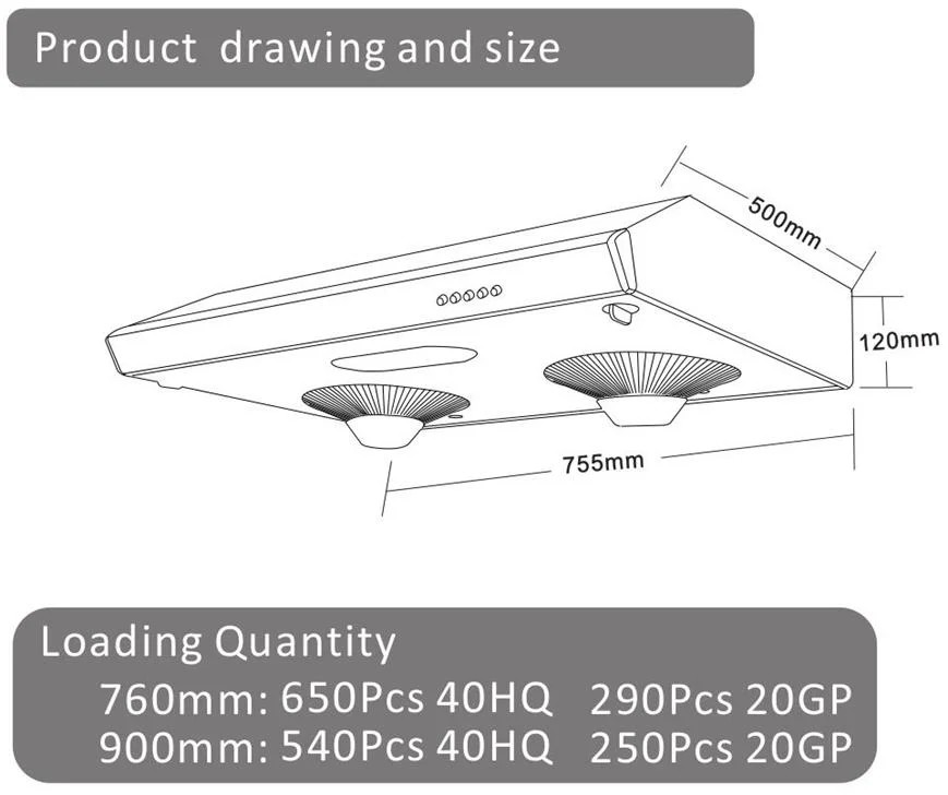 Stainless Steel Wall Mounted Slim Cooker Hood Twin Motor Black 220V - 240V