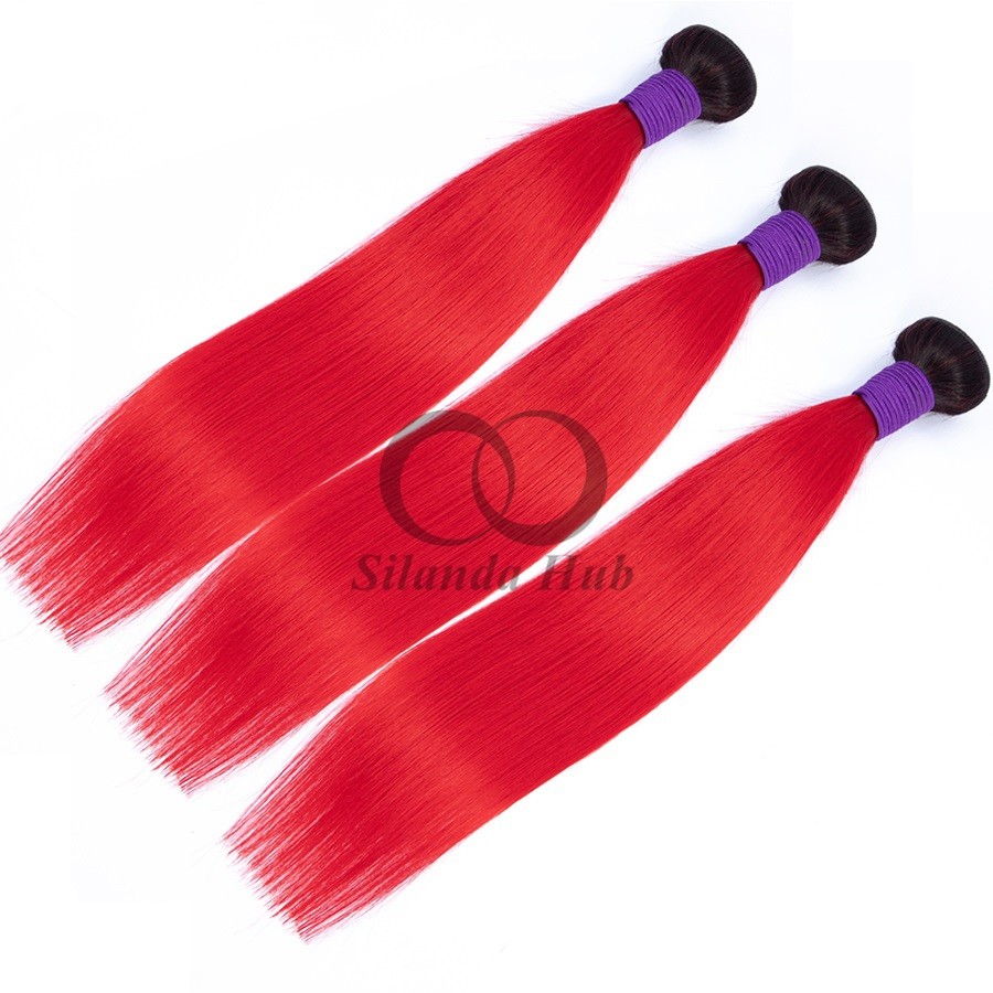 #T1B/Red Straight Remy Human Hair Bundles Sew In Weave Bundles Brazilian Bundle Deals