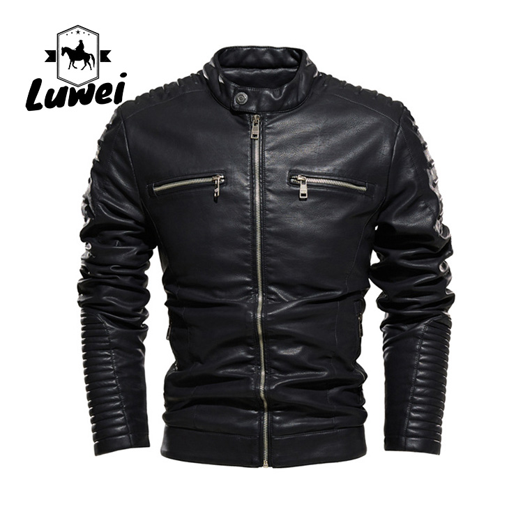 Winter Jaket Wholesale Retro Windbreaker Utility Black Blank Crop Parka Stand Collar Pu Leather Motorcycles Jaket