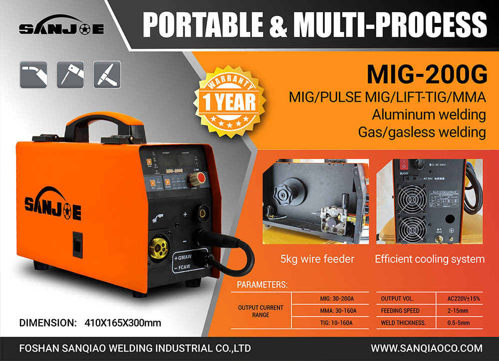 200A Mig Gasless Welding Machine , AC220V Portable Gasless Mig Welder
