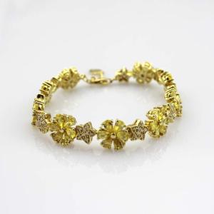 Quality Gold Plated 925 Silver Link Flower Citrine Cubic Zircon Tennis Bracelet(B01YELLOW) wholesale