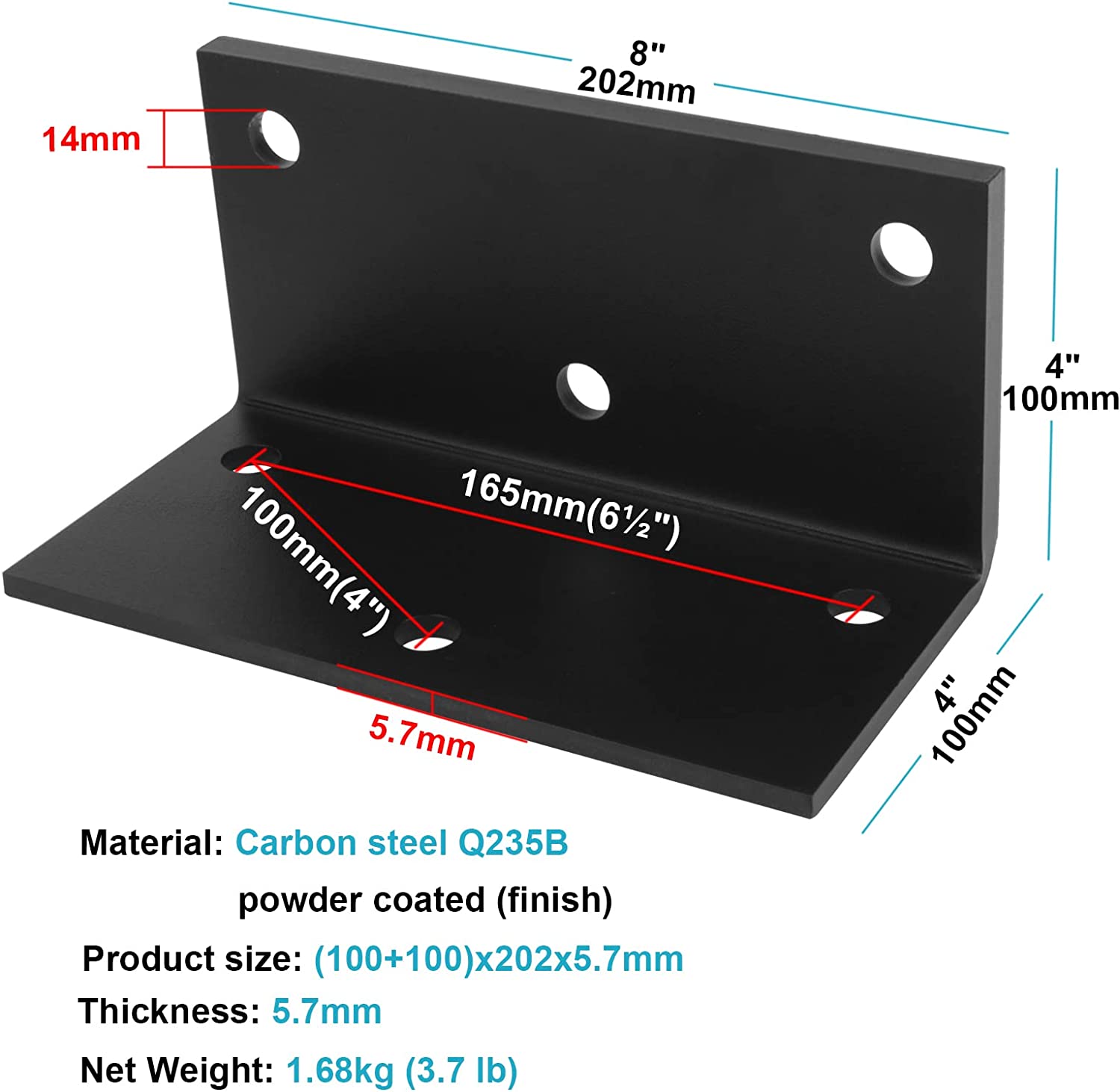 Heavy Duty Steel Black Z Brackets 6" Post To Beam Support ISO9001 Rohs CE
