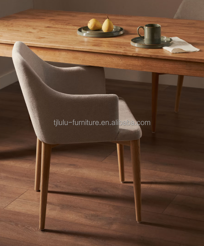 Hotel Restaurant Furniture Natural Color Upholstered Solid Wood Dining Chairs