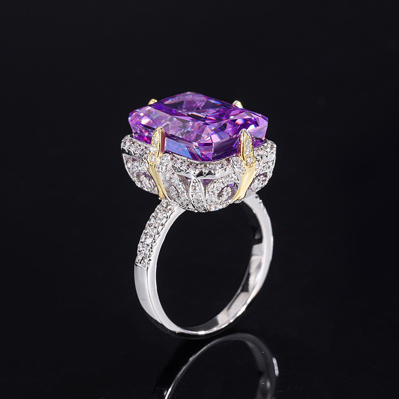 Purple / Aqua Blue / Yellow Gemstone 925 Sterling Silver Zircon Bridal Engagement Ring