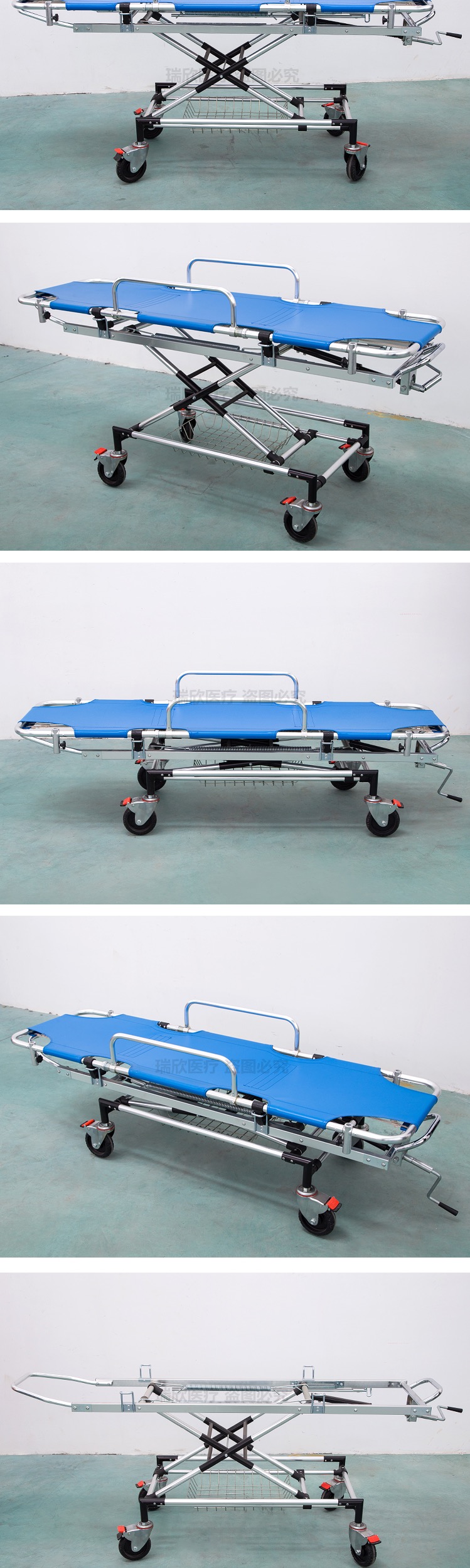Blue Ambulance Stretcher Bed Aluminum Alloy Medical Stretcher Transport