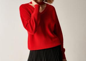 Quality Hollow V Neck Choker Womens Knit Pullover Sweater Red Acrylic Wool Red Jumper wholesale