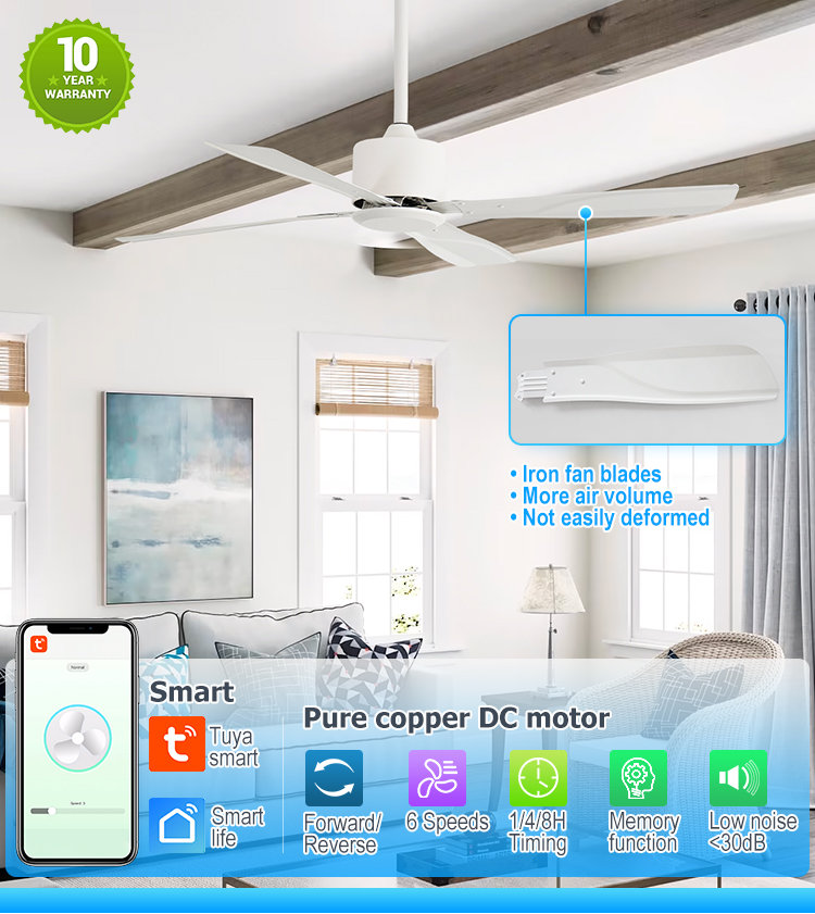 110-240V/50Hz-60Hz White Iron Ceiling Fan with Smart Remote and 4 Blades 1stshine
