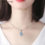 Luxury Geometric Sterling Silver Necklace Blue Topaz Stone Pendant Necklaces