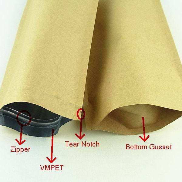 Silvery Snack Packing Window Kraft Stand Up Zipper Pouch for Dried Fruit Packaging