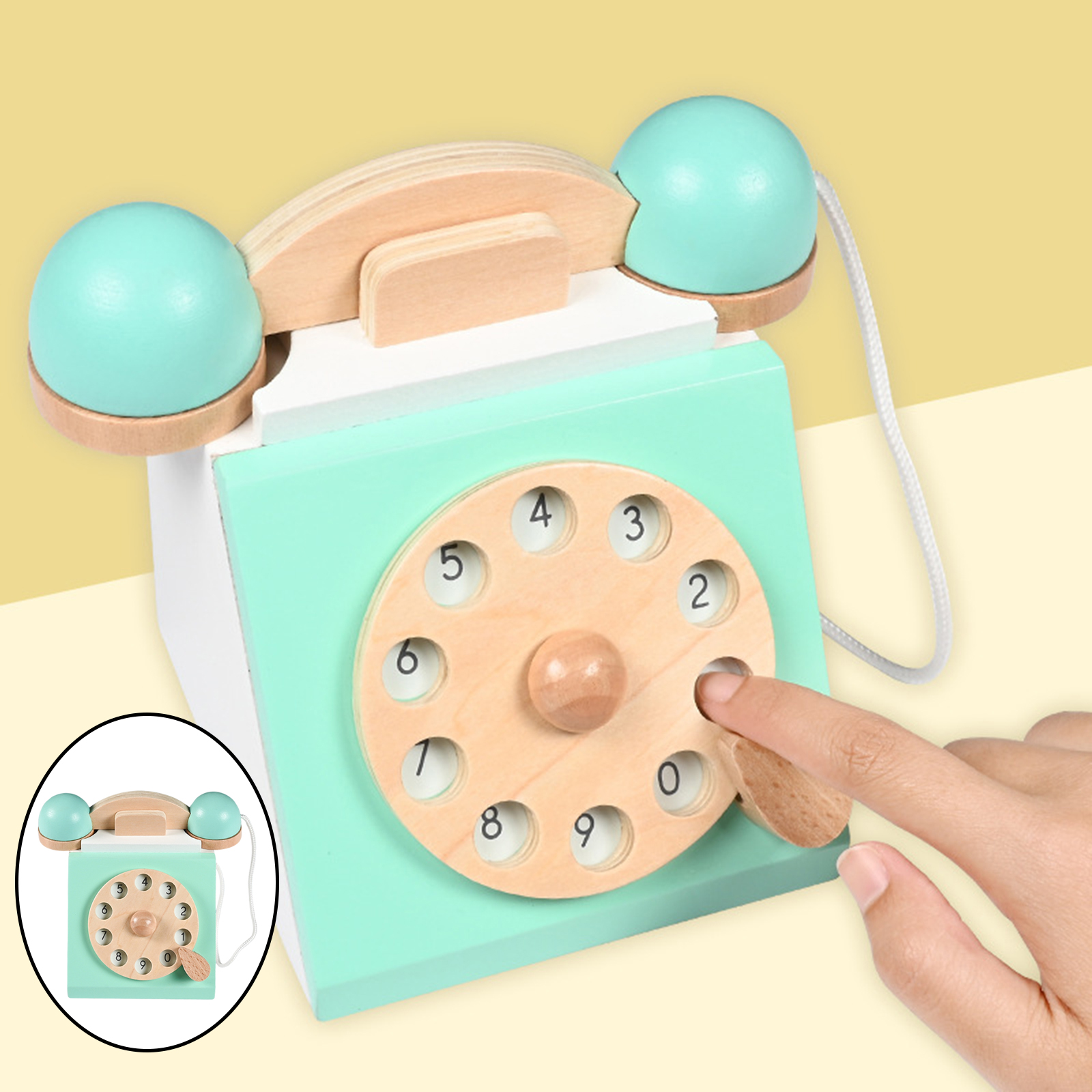 Vintage Antique Dial Telephone Pretend Play Montessori Interactive Early Edcuation Wooden Toy Role Play for Kids