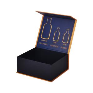 Quality Blue Rigid Paper Box Packaging Wine Bottle With Magnetic Lid wholesale