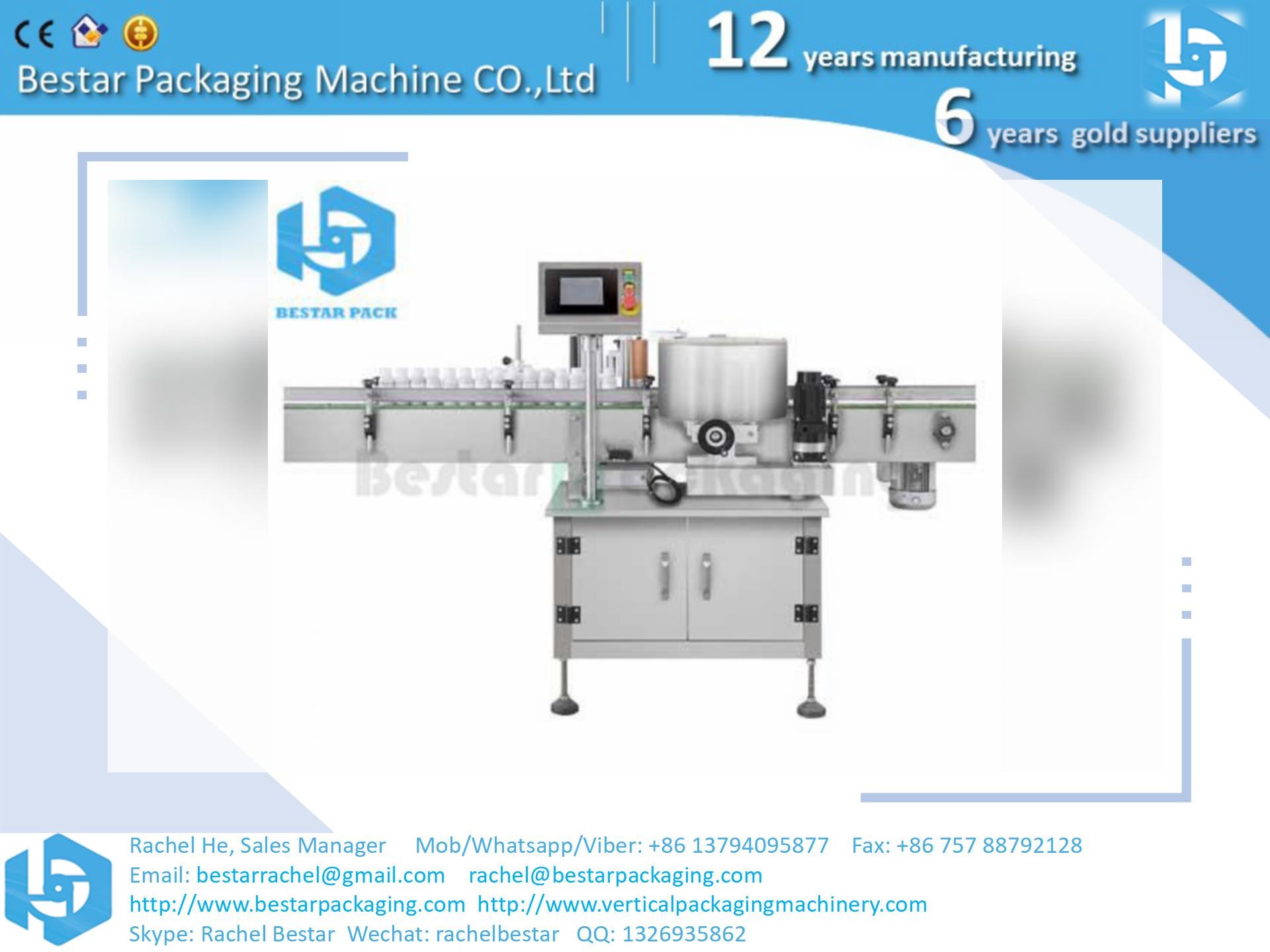 Automatic bottle labeling machine, adhesive sticker labeling