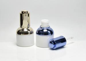 Quality Recyclable 1oz 30ML Opal White Glass Bottles With Metalized Push Button Dropper Cap, Medical Skincare Glass Packaging wholesale
