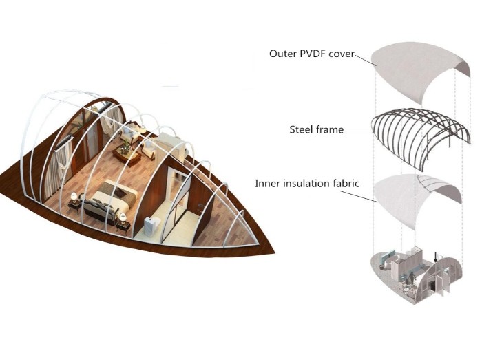 hot-dip galvanized steel Water Resistant Membrane Fabric Glamping Cocoon Autonomous Tent