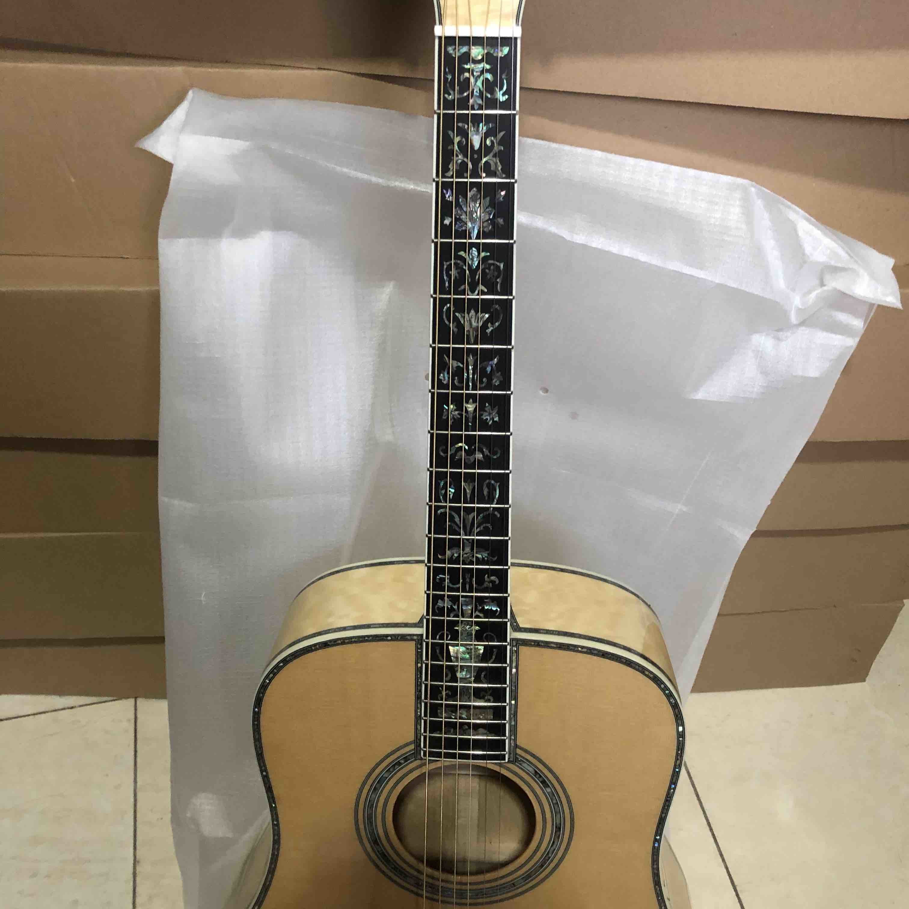 Solid Spruce Top Abalone D Style Acoustic Guitar with Spruce Maple Body Ebony Fingerboard