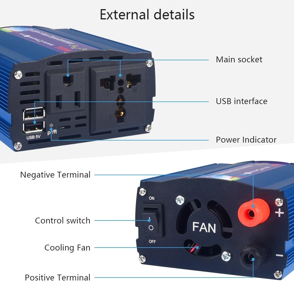 Pure Sine Wave Ac To Dc Power Converter Car Inverter Charger 12vdc To 220vac 300w 1500w