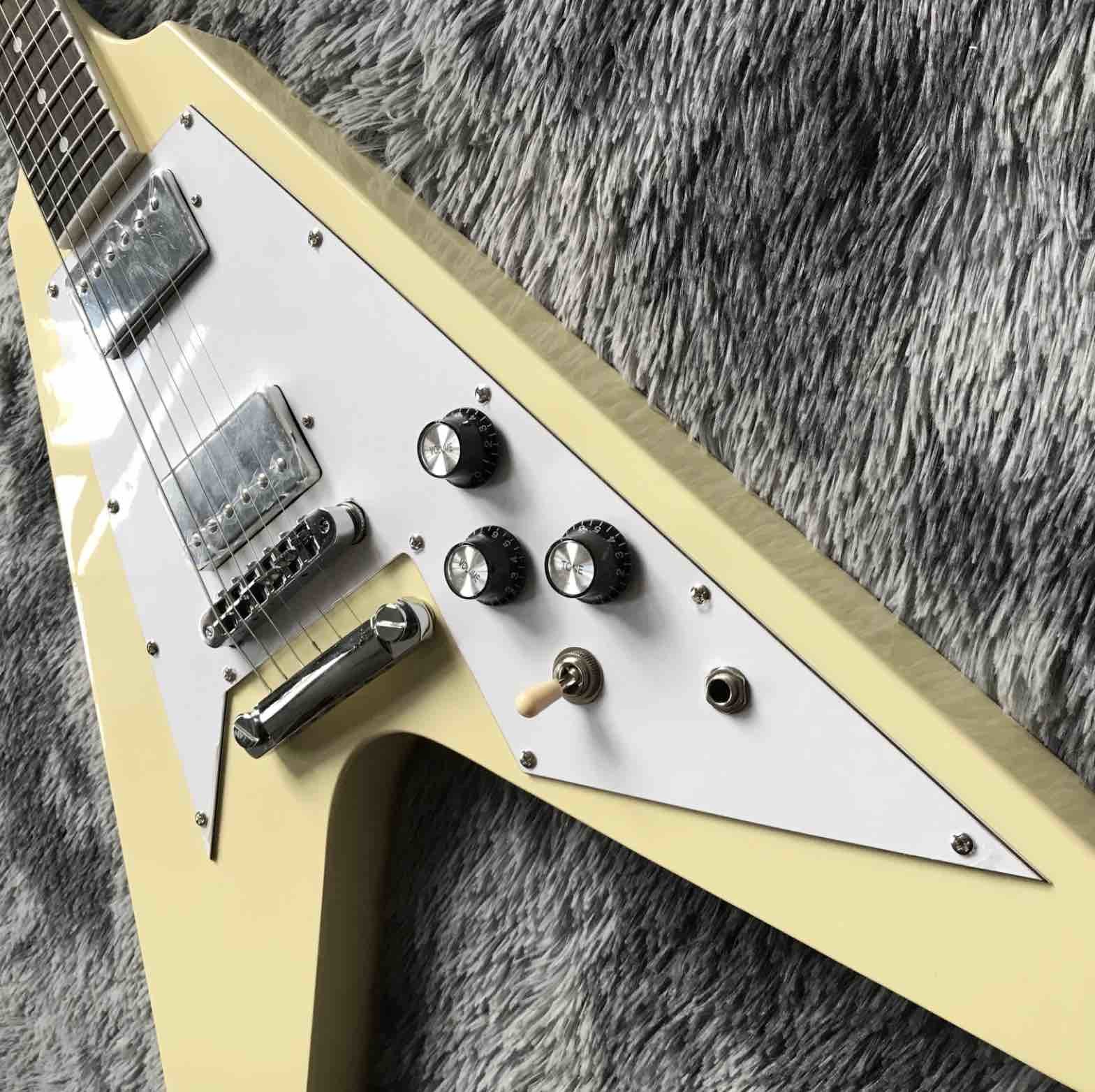 Custom Grand V Shaped Electric Guitar in Cream White