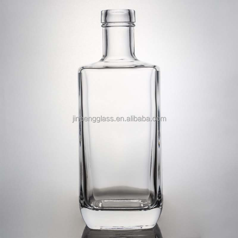 Elegant Square Glass Liquor Bottle 700ml 750ml for Whisky Vodka Gin Collar Material Glass